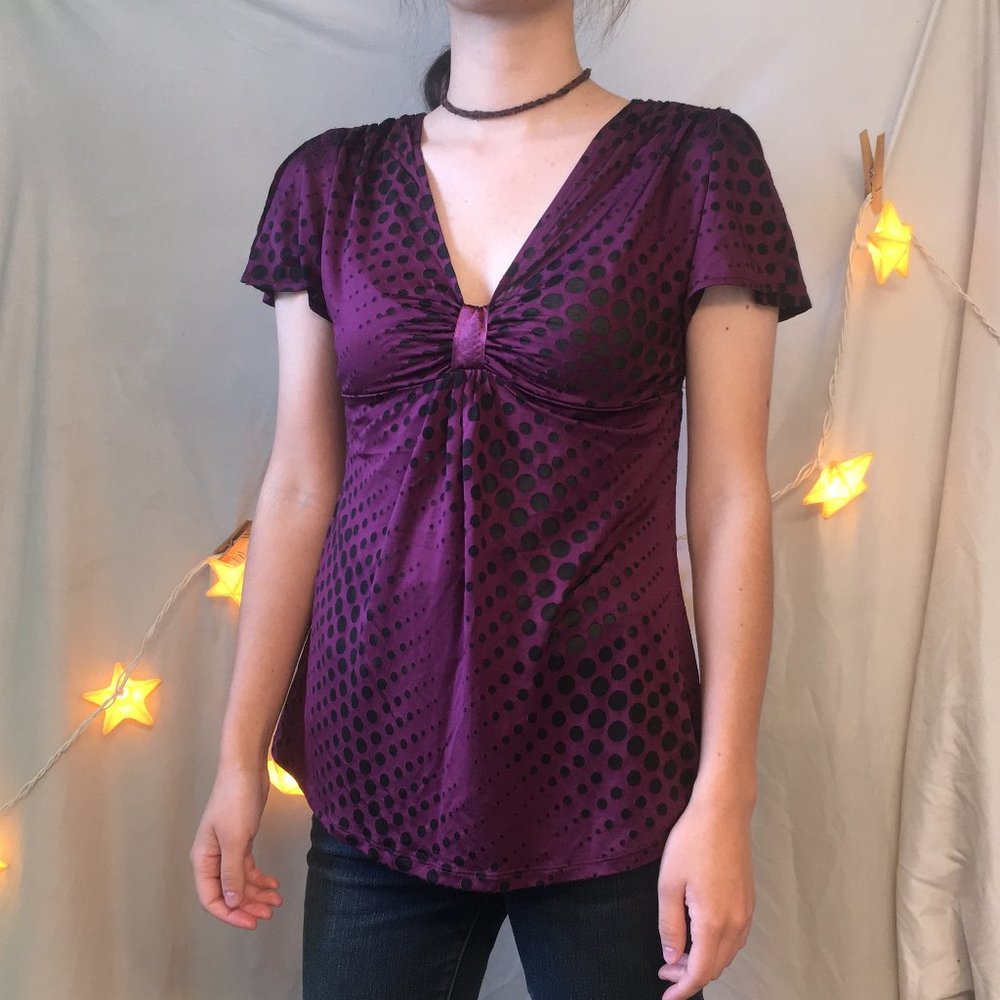 Express Purple Black Hole Polka Dot Blouse